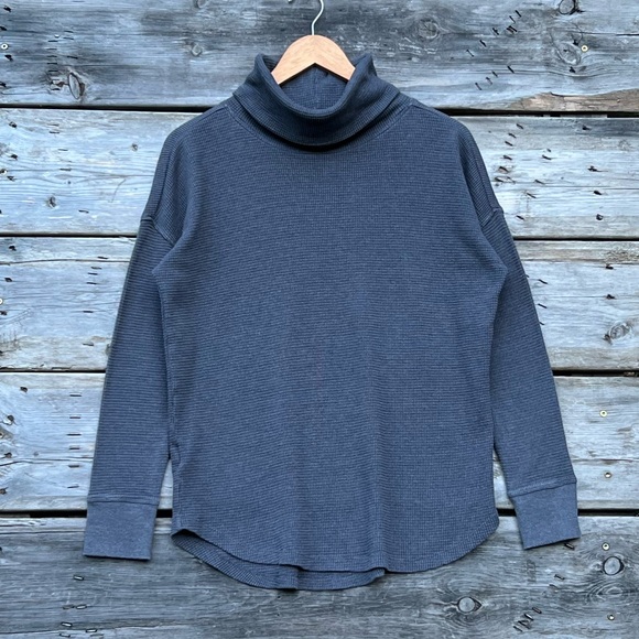 Eddie Bauer Cotton Blend Slate Gray Waffle Turtleneck Sweatshirt Women’s Medium - Picture 1 of 5